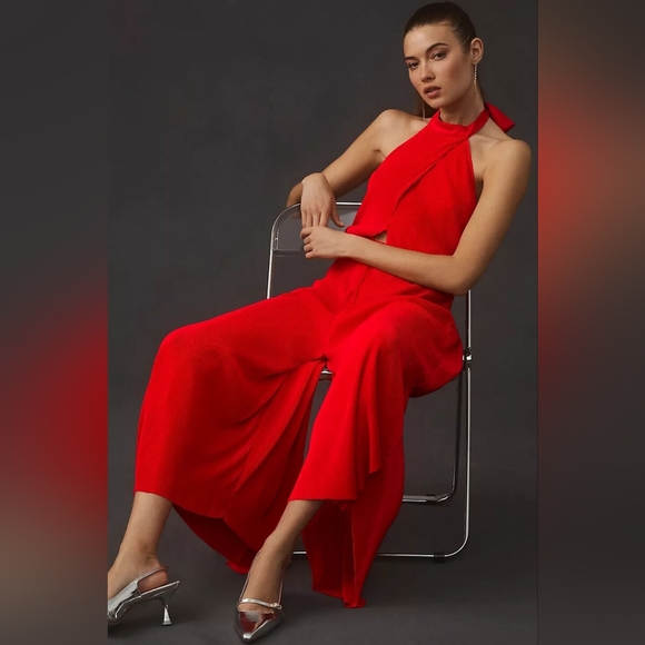 BY ANTHROPOLOGIE PLISSE HALTER JUMPSUIT Size 4 - Picture 2 of 5